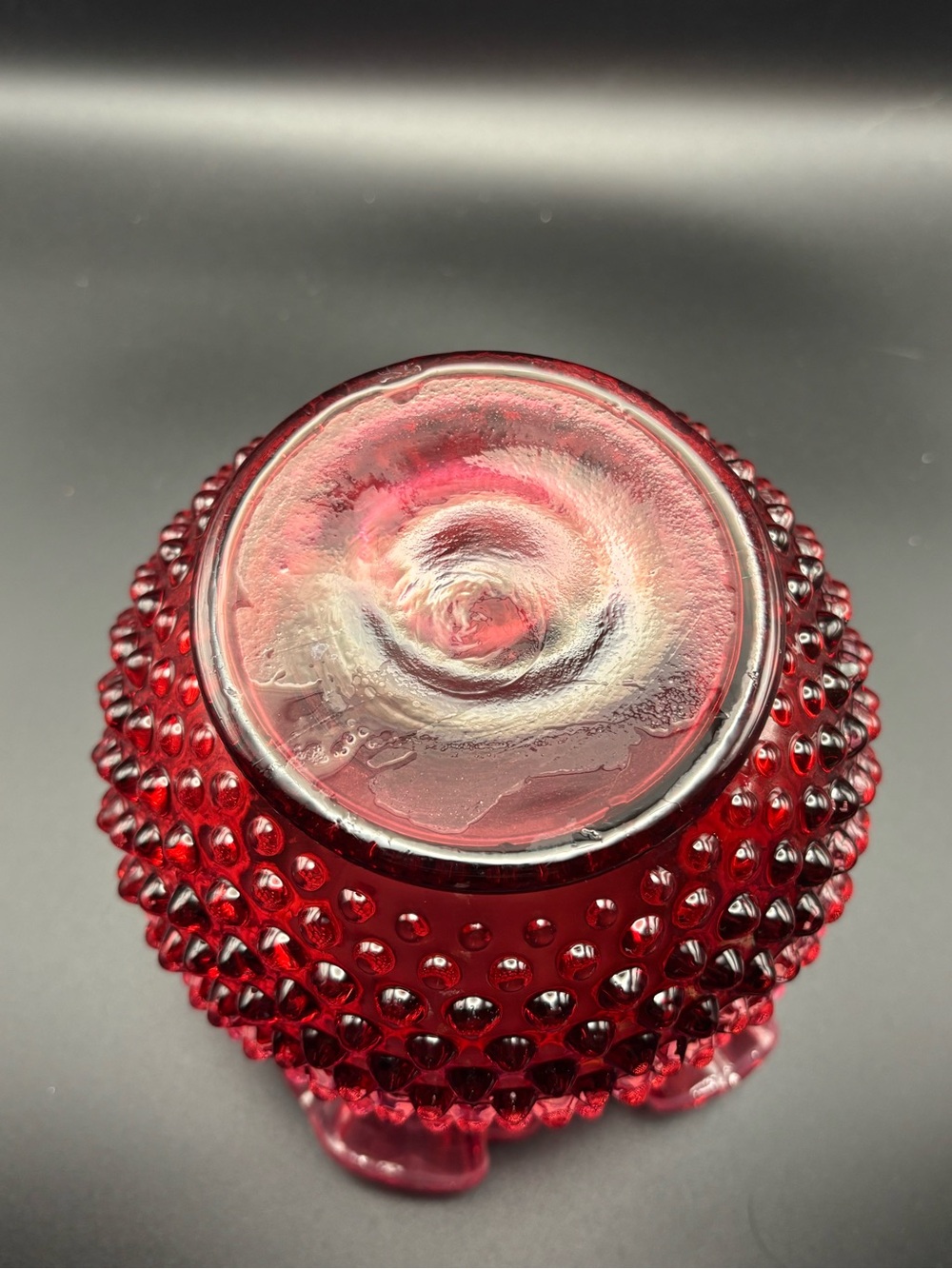 Venton Hobnail Ruffled Cranberry Glass Vase - Picture 7 of 16
